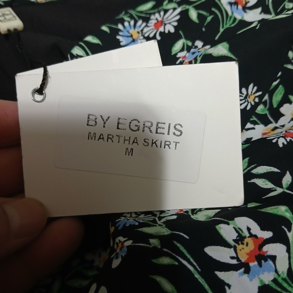 BY‎ EGREIS Martha Floral Midi Skirt Black Multi Color Women's Size M - Picture 8 of 11